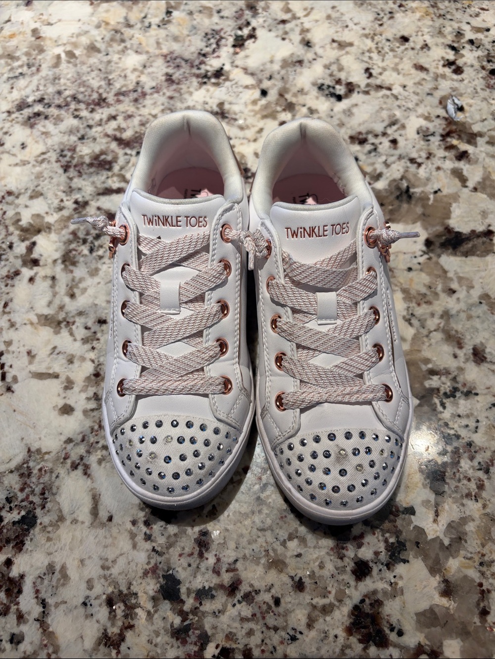 Girls' White & Rose Gold Sparkle Sneakers
